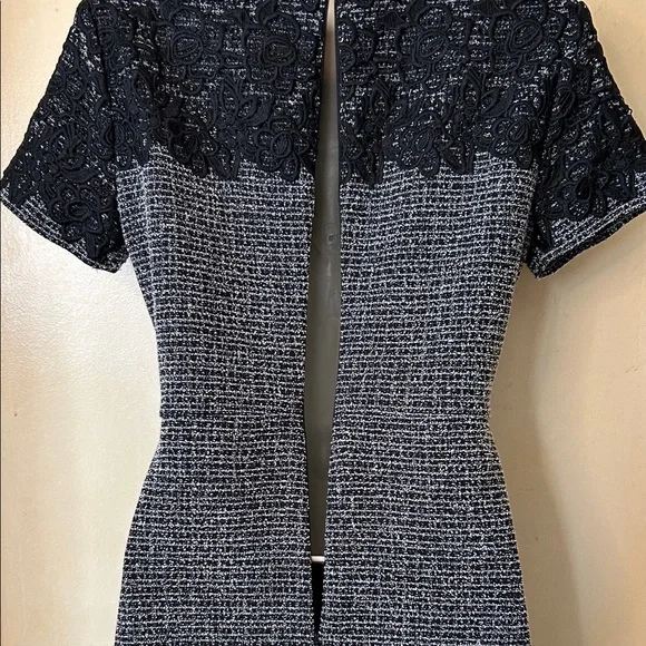 Karl Lagerfeld Black and Gray Tweed Lace-Trim Midi Dress size 2 - Picture 10 of 13
